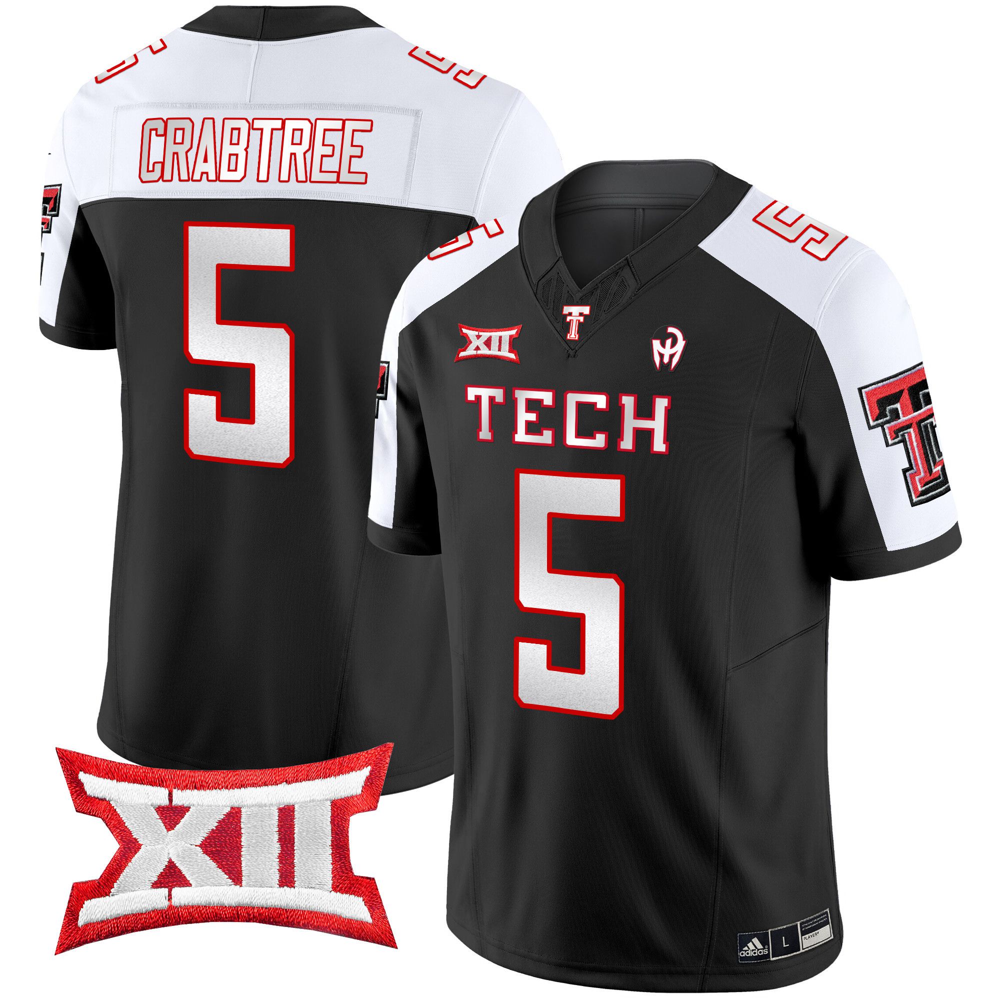 Men Texas Tech Red Raiders #5 Crabtree Black 2024 Patrick Mahomes Symbol Vapor Limited NCAA Jersey